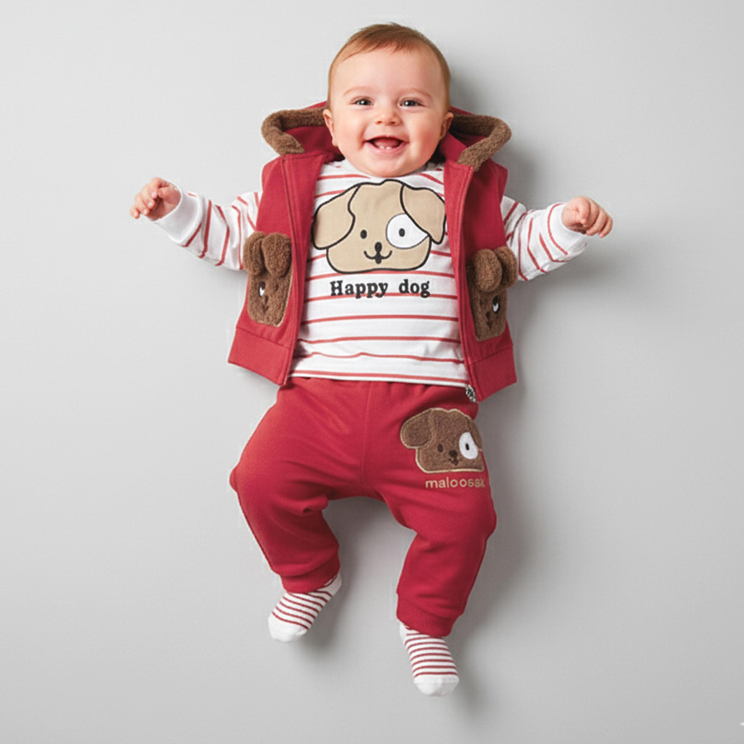 ست 3 تکه لباس نوزادی مدل Happy Dog کد Ge3